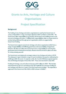 JAO Project Specification - Grants to culture, arts and heritage organisations